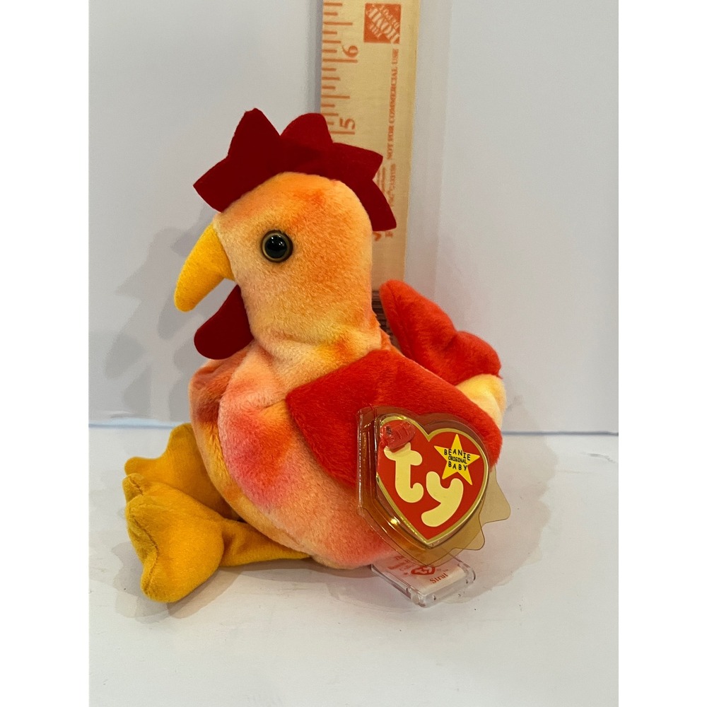 Ty Beanie Babies Strut the Rooster 1996 Vintage Plush Tie Dye Orange Red 4171
